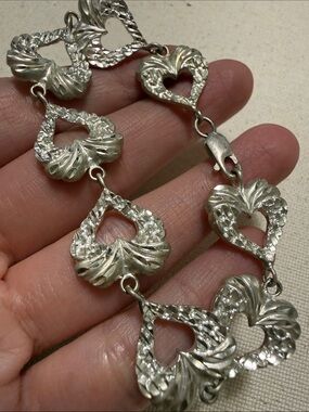 Sterling Silver 925 Heart Link Bracelet 7inch